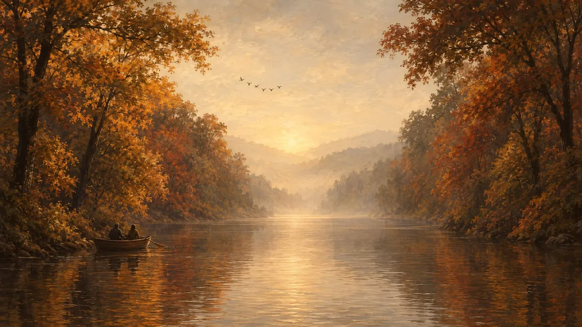 Misty Autumn Lake Rowboat shown on your frame