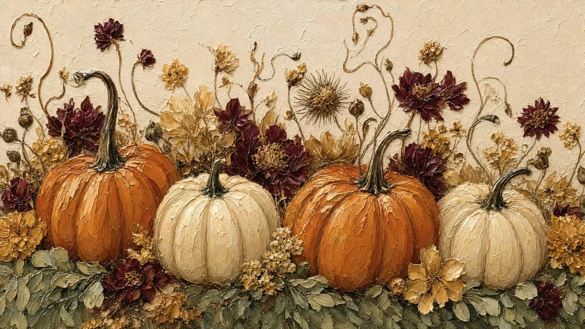 Autumn Pumpkin Wildflower Still Life shown on your frame