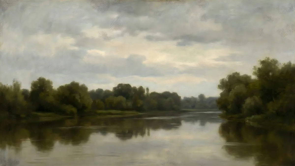 Moody River Landscape shown on your frame