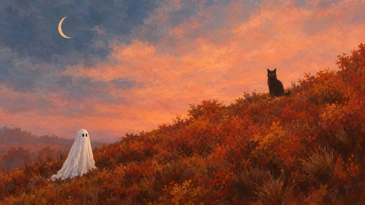 Ghost And Cat Autumn Hill shown on your frame