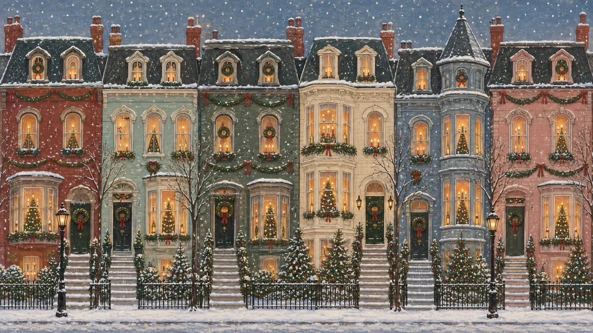 Victorian Christmas Row Houses shown on your frame