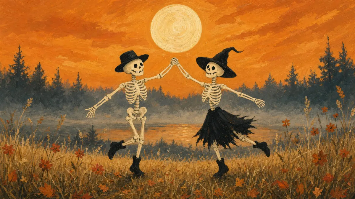 Dancing Skeletons Dusk Meadow shown on your frame