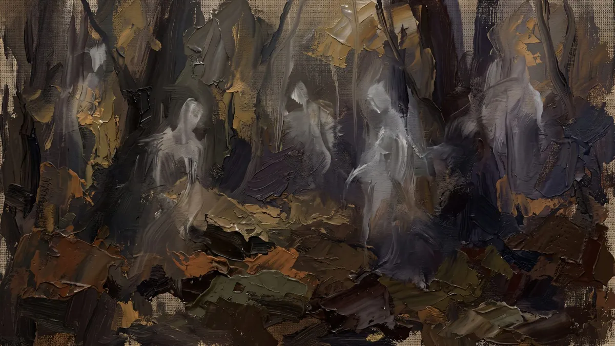 Spooky Ghost Forest Abstract shown on your frame