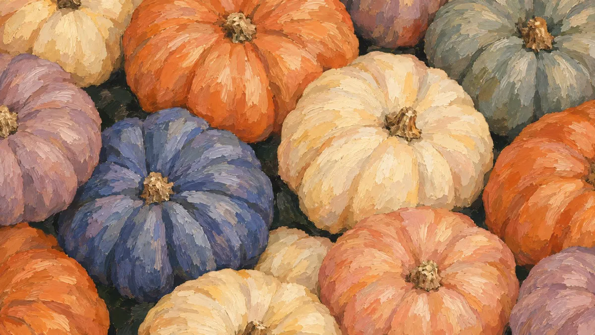 Colorful Harvest Pumpkins shown on your frame