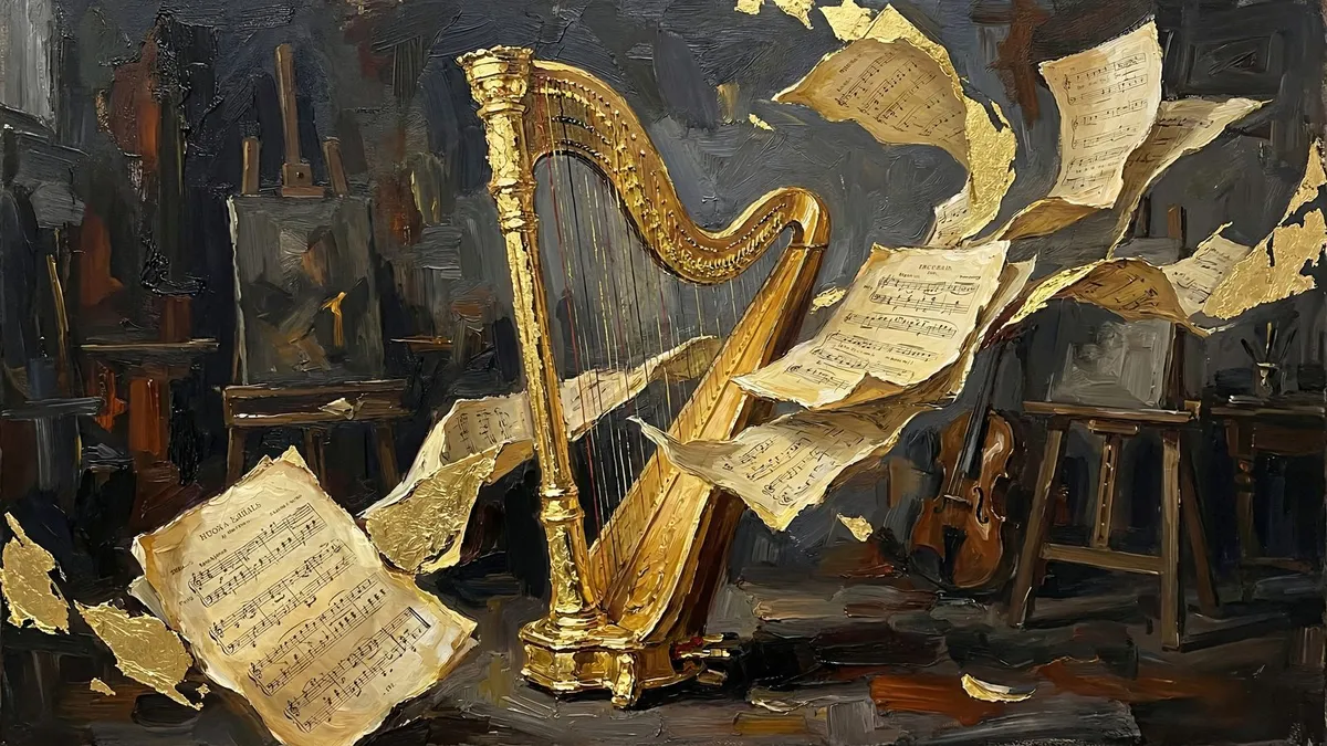 Music Golden Harp Sheet shown on your frame