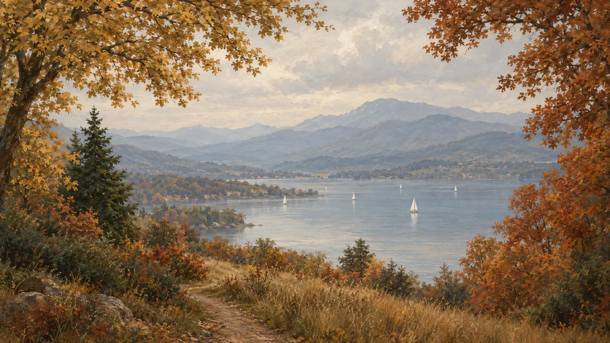 Autumn Lakeside Landscape shown on your frame