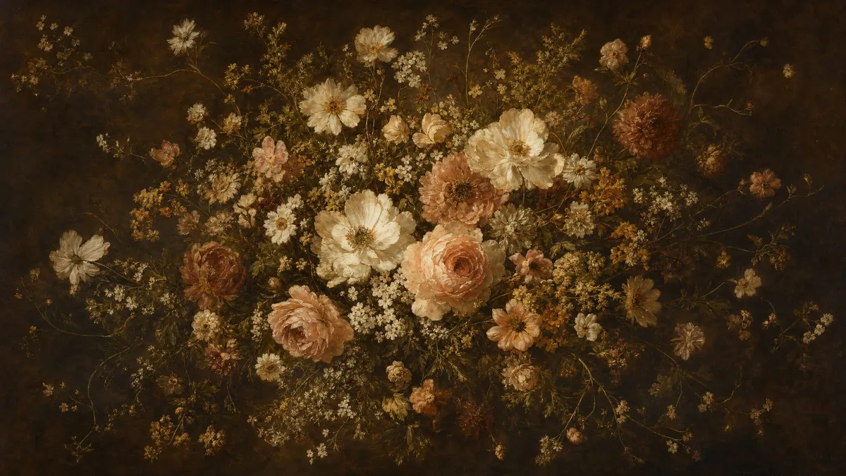 Moody Antique Floral Bouquet shown on your frame