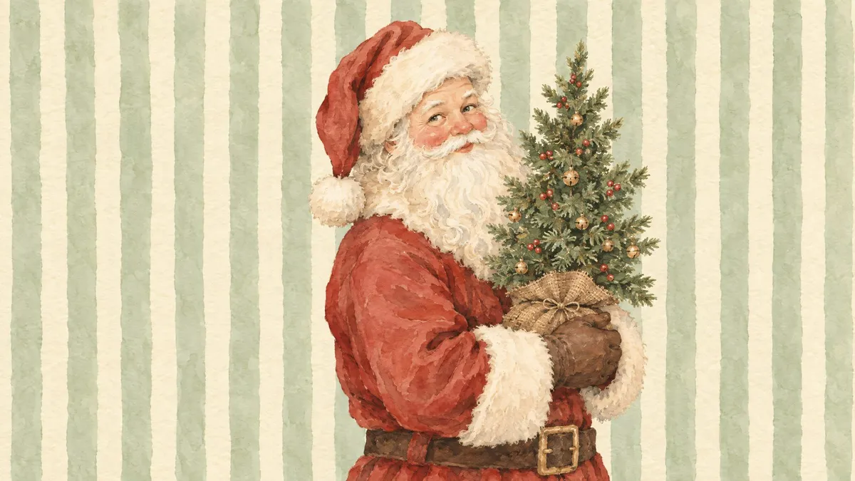 Watercolor Santa Striped Christmas shown on your frame
