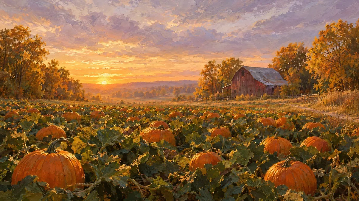 Pumpkin Patch Farm Sunset shown on your frame