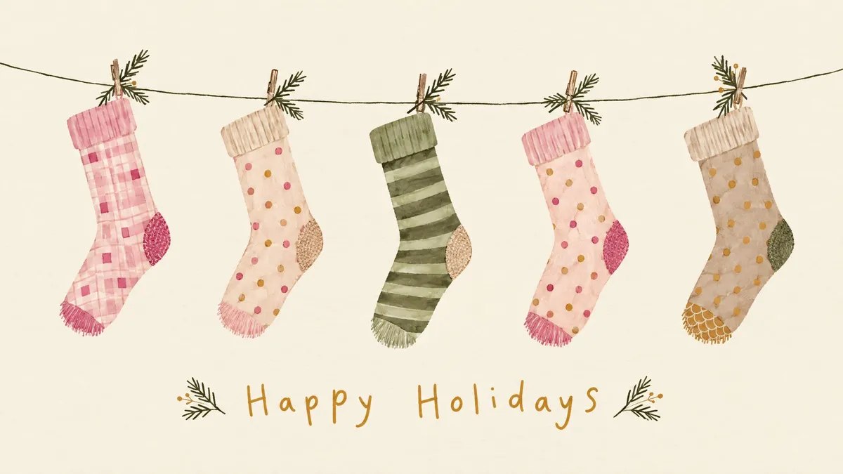Pink Olive Holiday Stockings shown on your frame