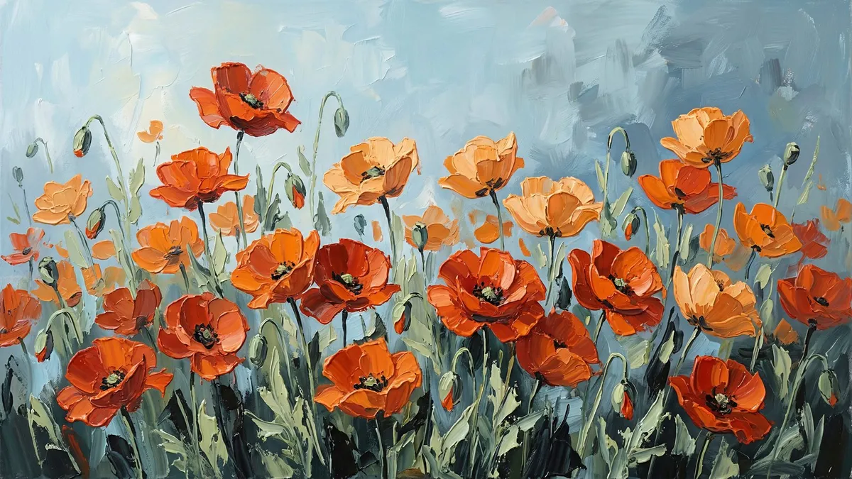 Orange Poppy Meadow shown on your frame