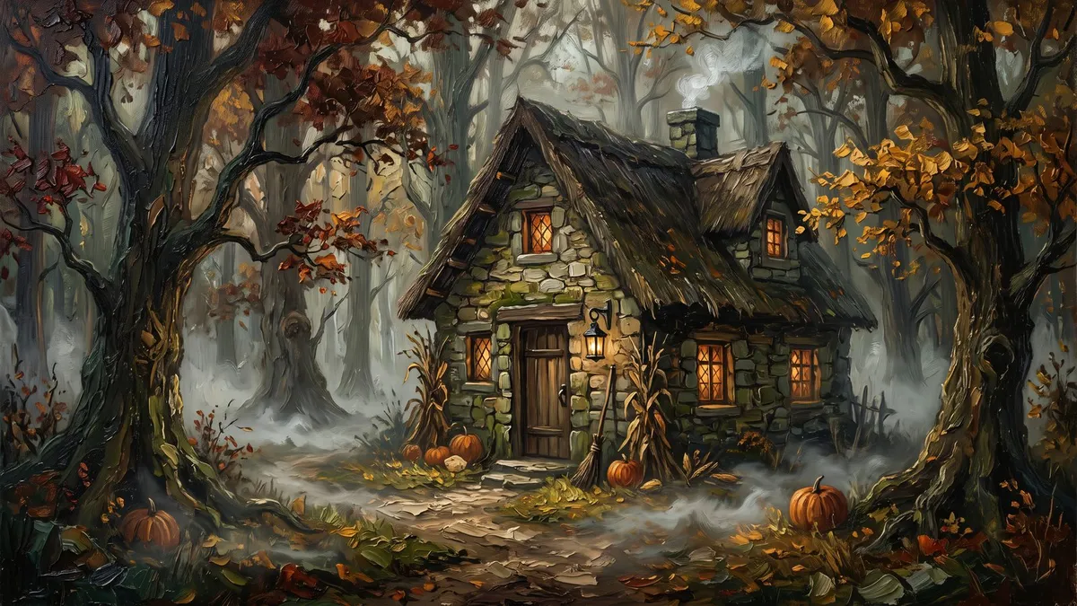 Cottage Pumpkin Spooky Forest shown on your frame