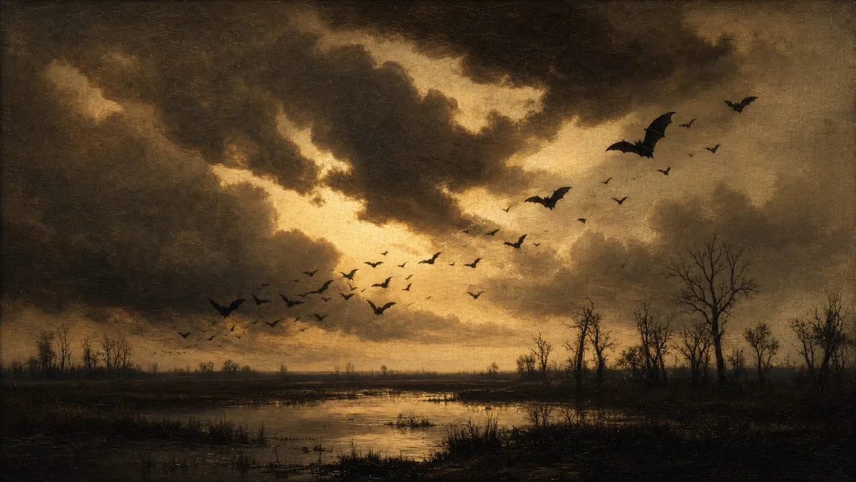 Bat Flock Stormy Sky shown on your frame