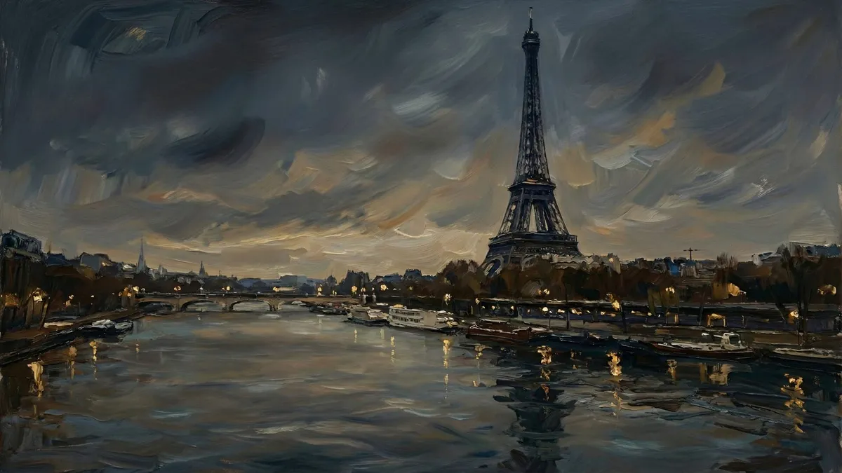 Eiffel Tower Night Oil shown on your frame