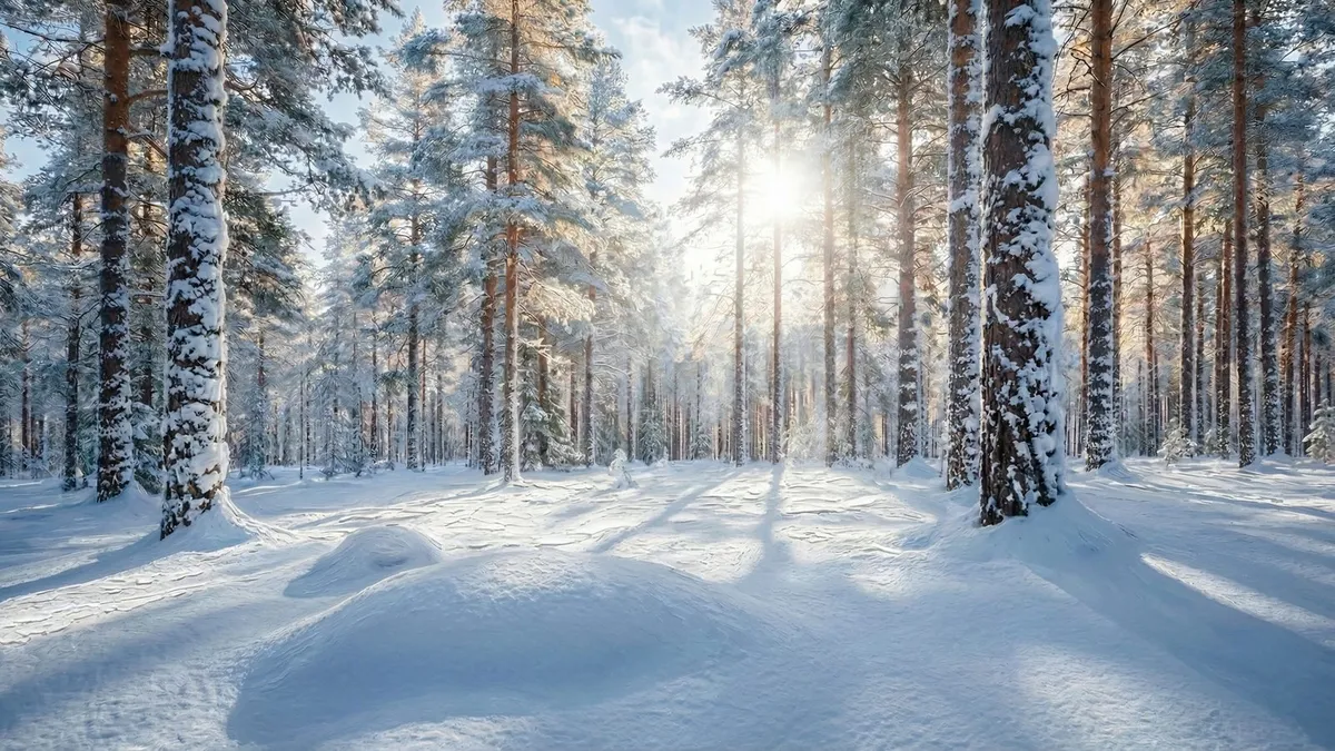 Winter Forest Sunbeams shown on your frame
