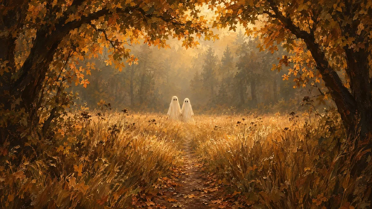 Ghost Couple Autumn Meadow shown on your frame