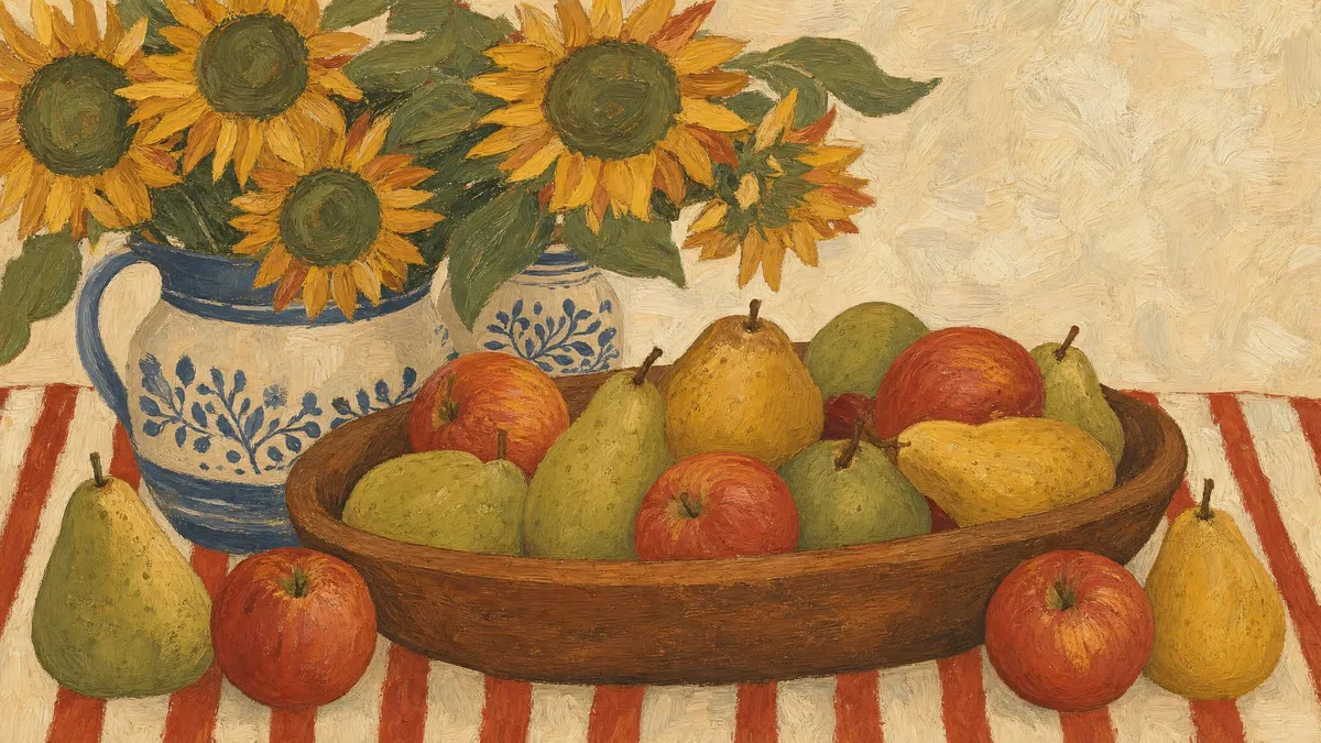 Sunflower Pear Still Life shown on your frame