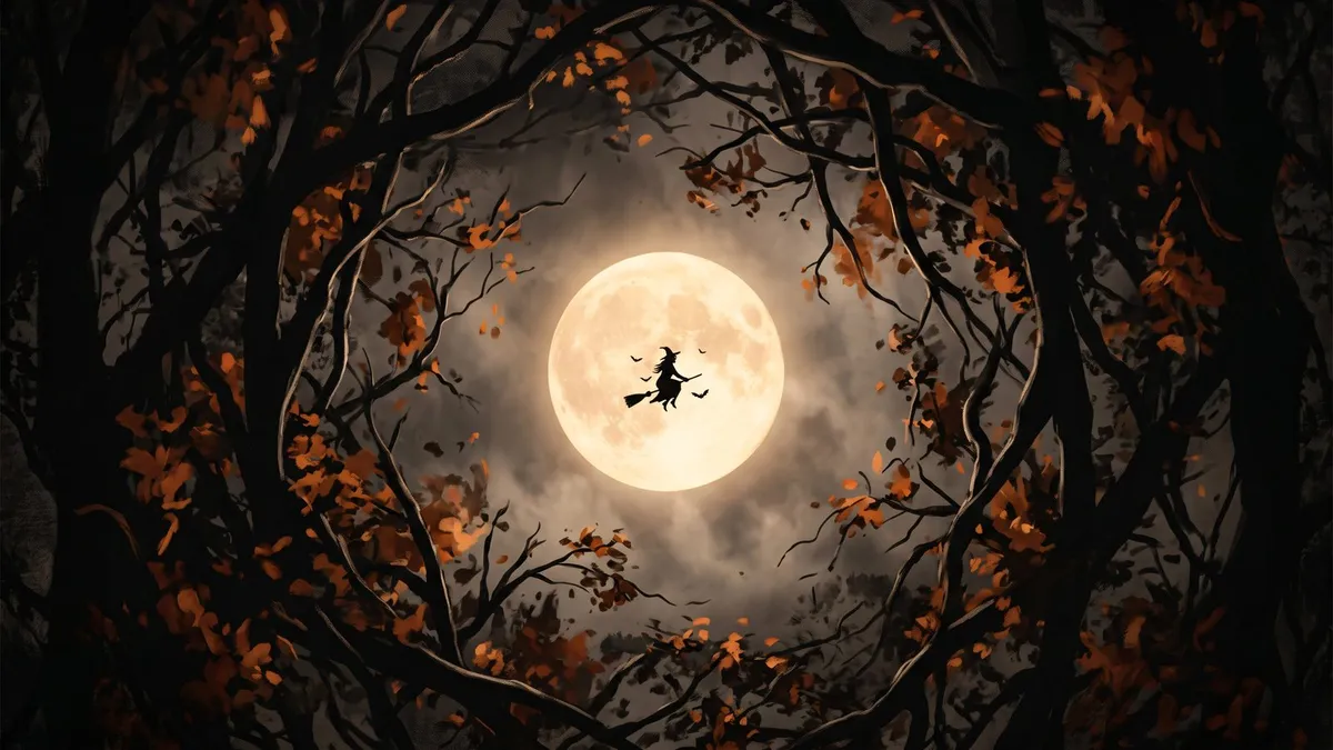 Flying Witch Spooky Forest shown on your frame