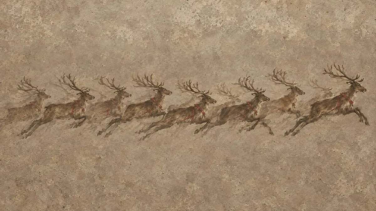 Vintage Flying Reindeer Fresco shown on your frame