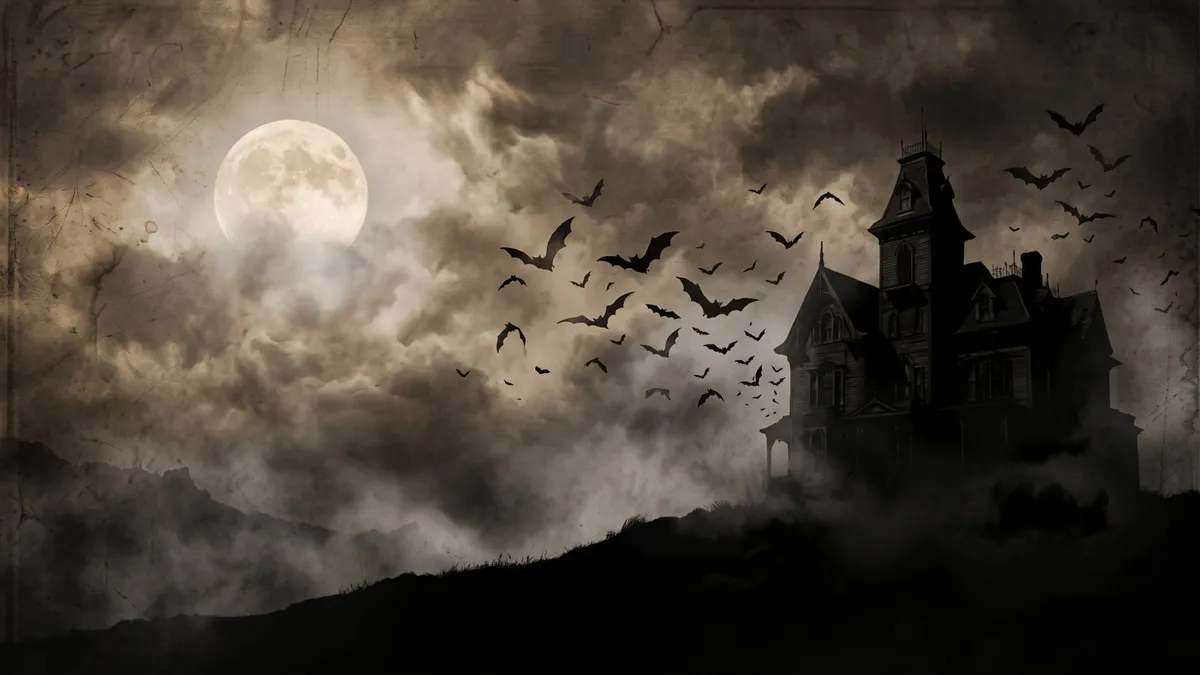 Gothic Haunted House Moon shown on your frame