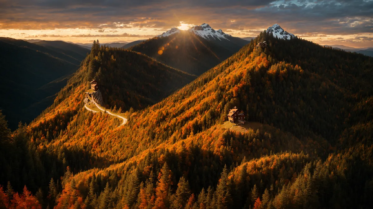Realistic Mountain Sunset Set