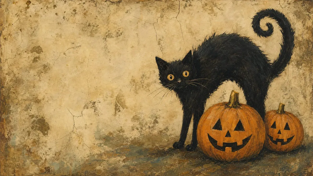 Vintage Halloween Black Cat shown on your frame