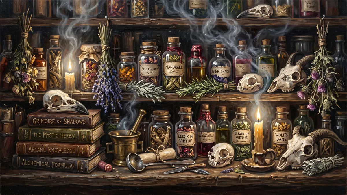 Witch Apothecary Spell Shelf shown on your frame