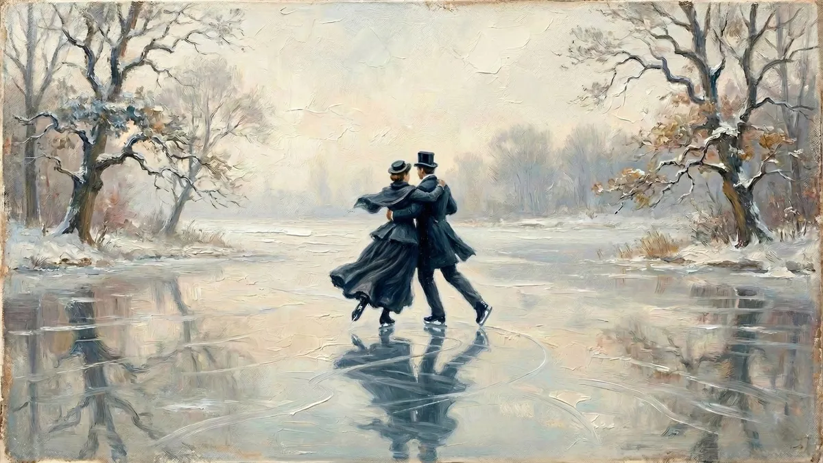 Valentine's Victorian Skating Couple shown on your frame