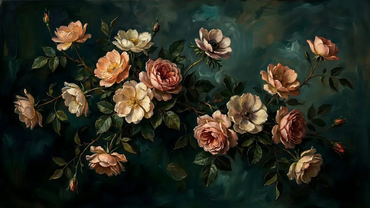 Moody Teal Floral Peonies shown on your frame