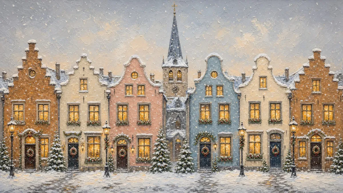 Snowy Pastel Christmas Village shown on your frame