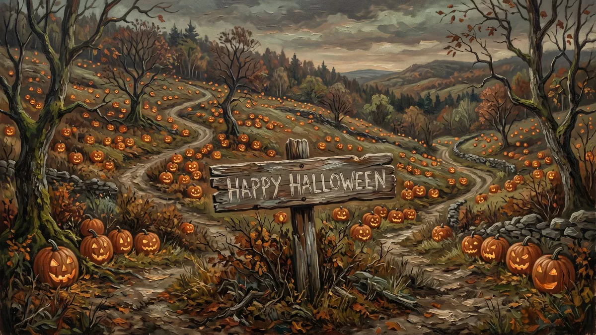 Happy Halloween Sign Pumpkin Patch shown on your frame