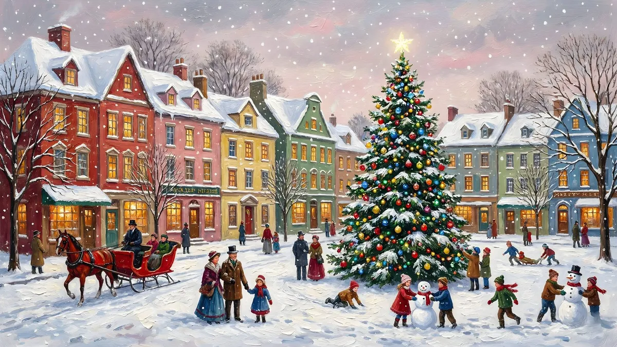 Vintage Christmas Village shown on your frame