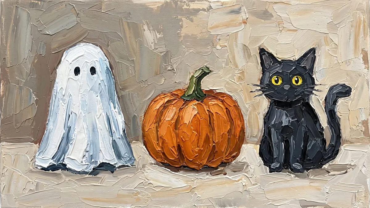 Whimsical Impasto Halloween Trio shown on your frame