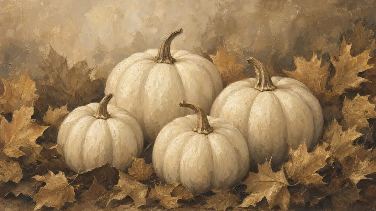 Muted White Pumpkins Still Life shown on your frame