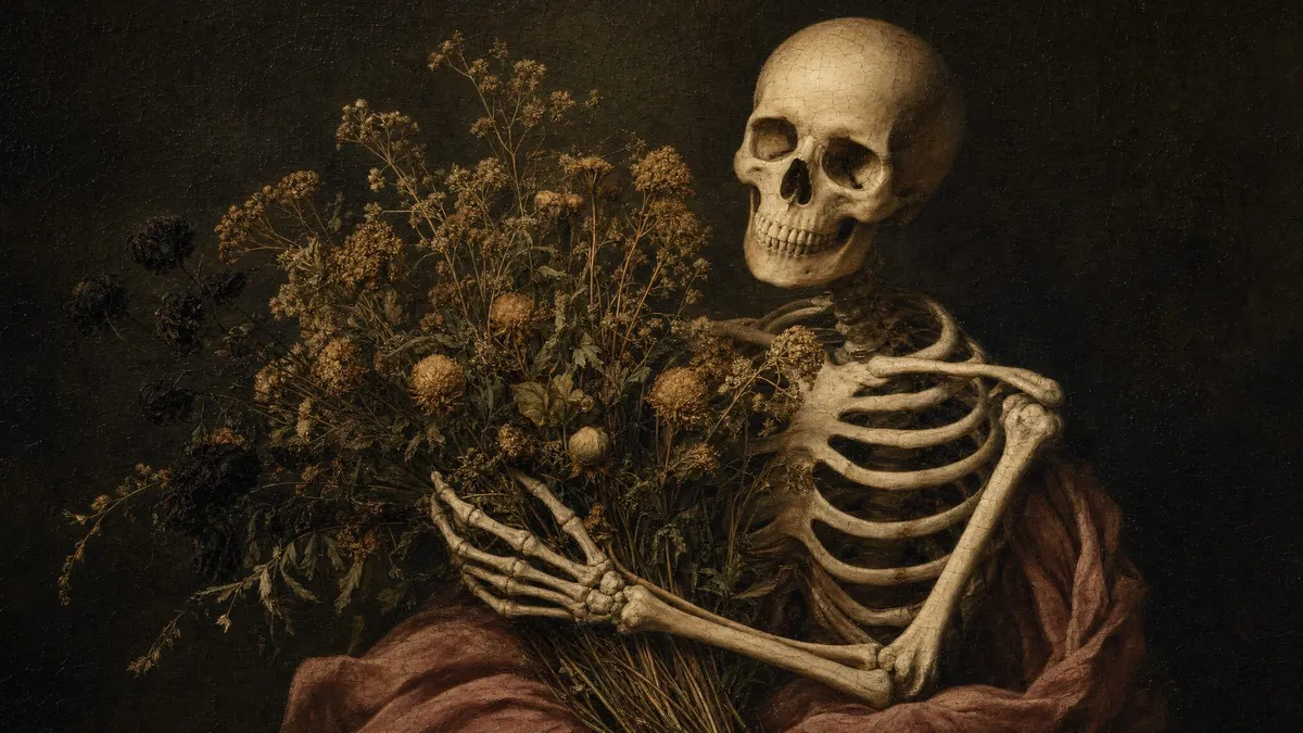 Skeleton With Wildflowers shown on your frame