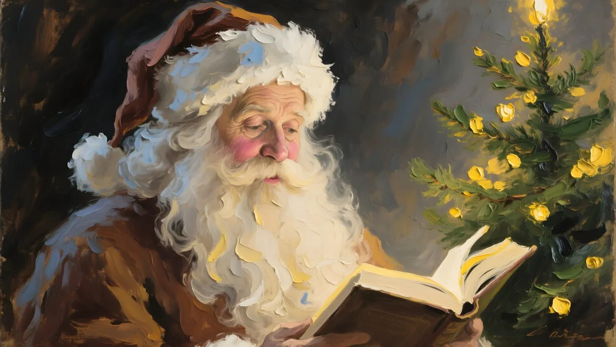 Vintage Santa Reading List shown on your frame