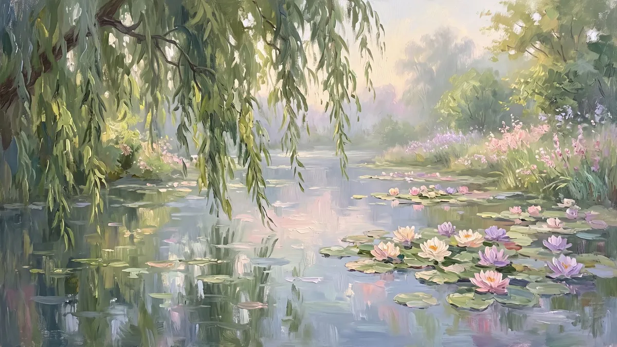 Weeping Willow Lily Pond shown on your frame