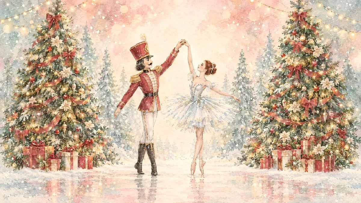 Nutcracker Ballet Christmas Watercolor shown on your frame