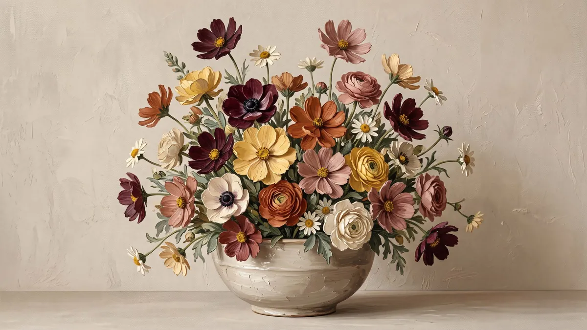 Autumn Wildflower Bouquet Still Life shown on your frame