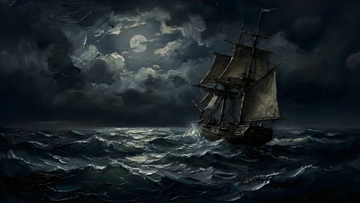 Moody Moonlit Ship shown on your frame