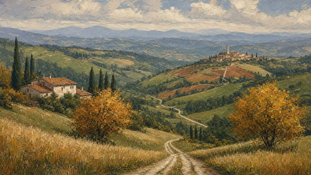 Autumn Countryside Valley shown on your frame