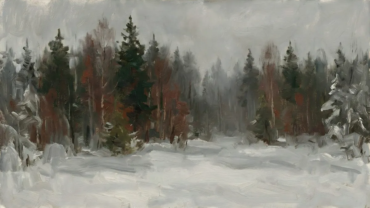 Moody Winter Forest shown on your frame