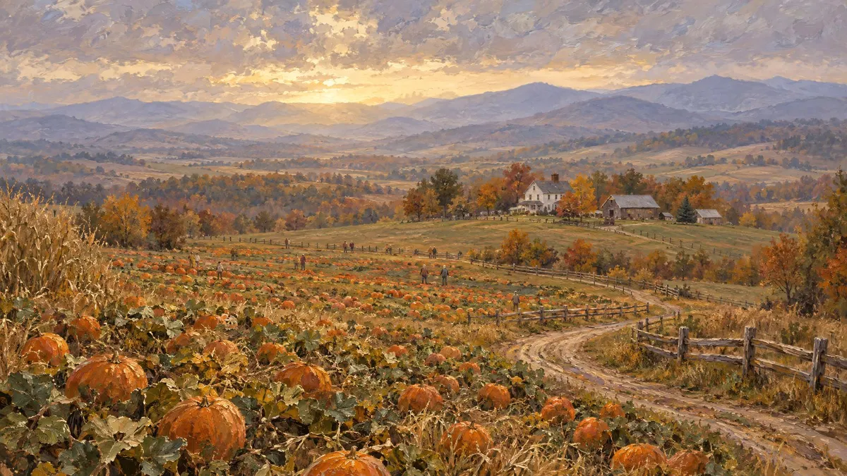 Pumpkin Patch Farmhouse Dusk shown on your frame