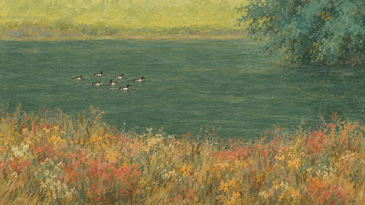 Vintage Ducks On Pond shown on your frame