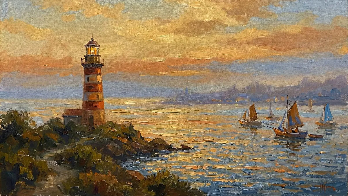 Sunset Lighthouse shown on your frame