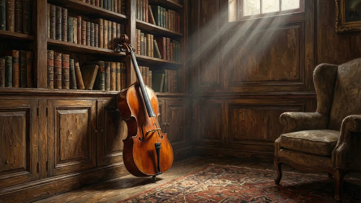 Dark Academia Cello Library shown on your frame