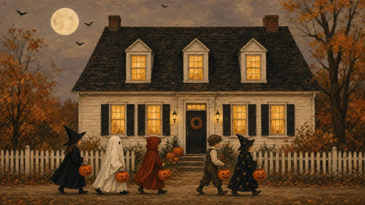 Vintage Trick-or-Treat Cottage shown on your frame