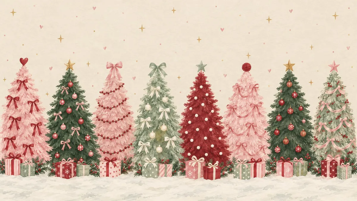 Pink Christmas Tree Row shown on your frame