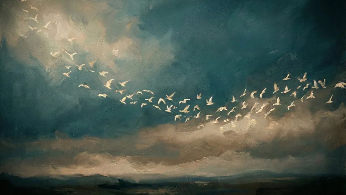 Moody Sky Flock Birds shown on your frame