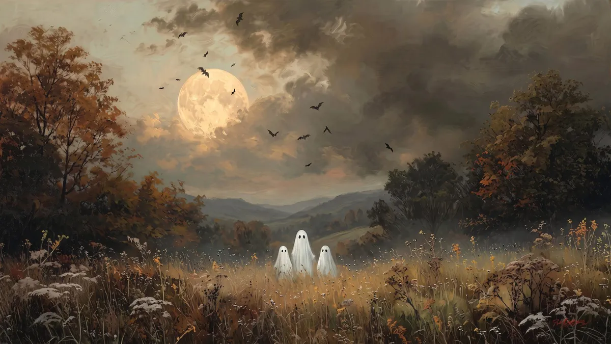 Ghost Family Full Moon Autumn shown on your frame